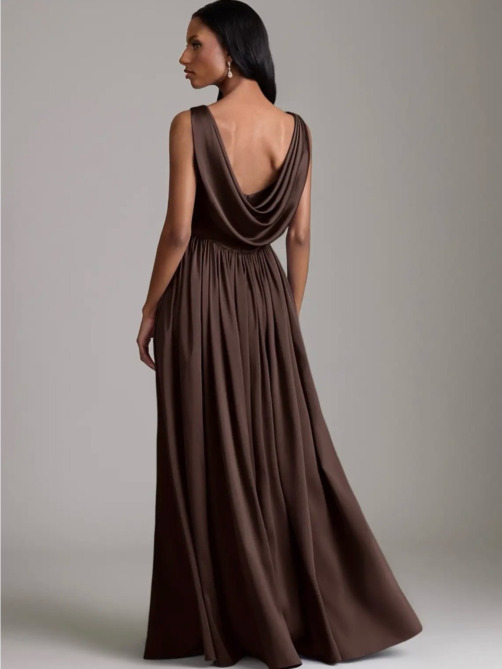 Azazie Novi Stretch Satin Ganache Cowl Neck Maxi Gown - Picture 6 of 7